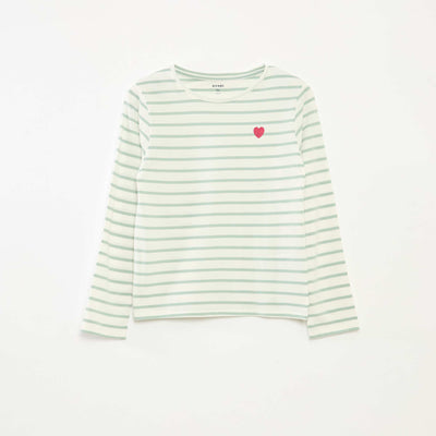 T-shirt à rayures à manches longues et col rond VERT