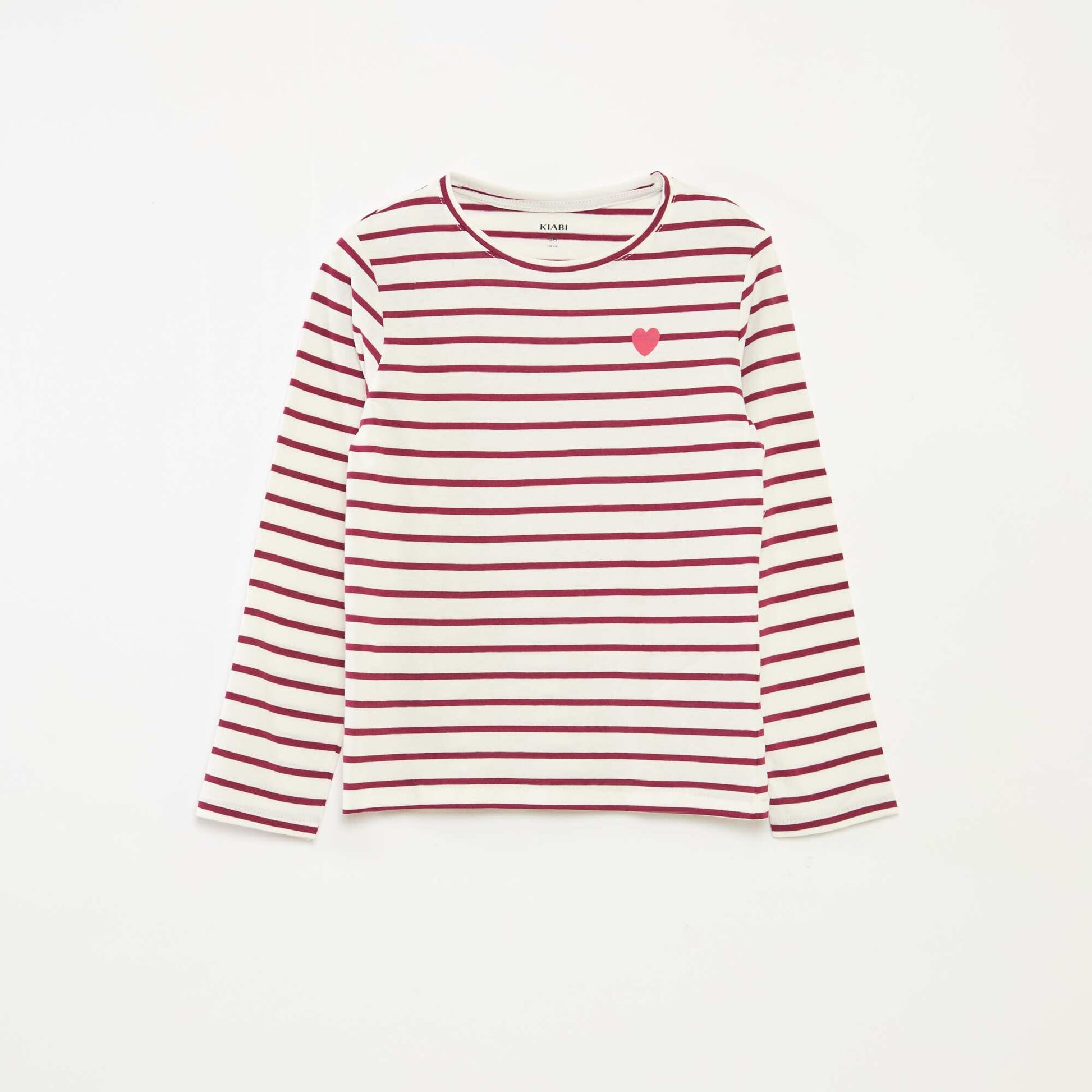 T-shirt à rayures à manches longues et col rond ROUGE