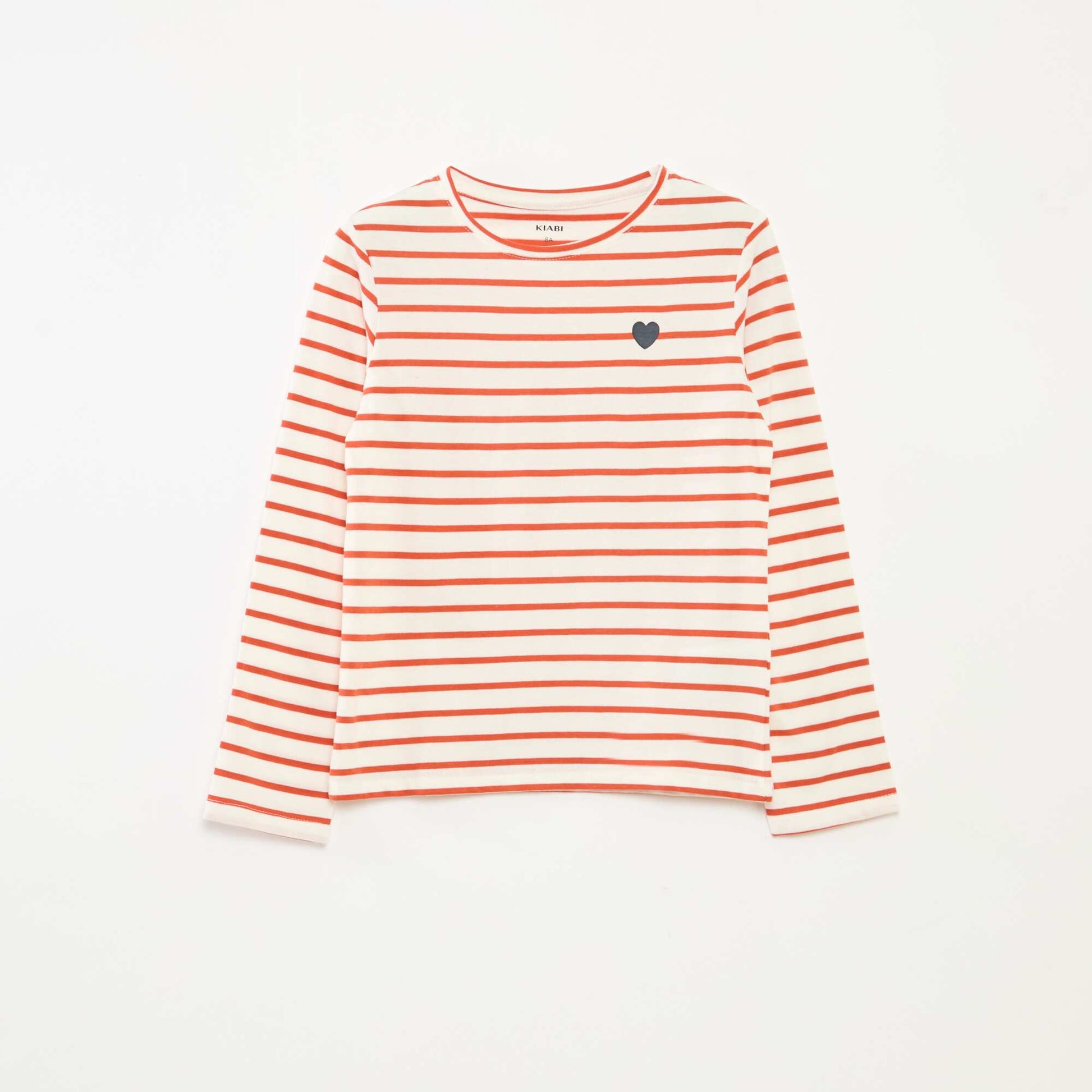 T-shirt à rayures à manches longues et col rond ORANGE