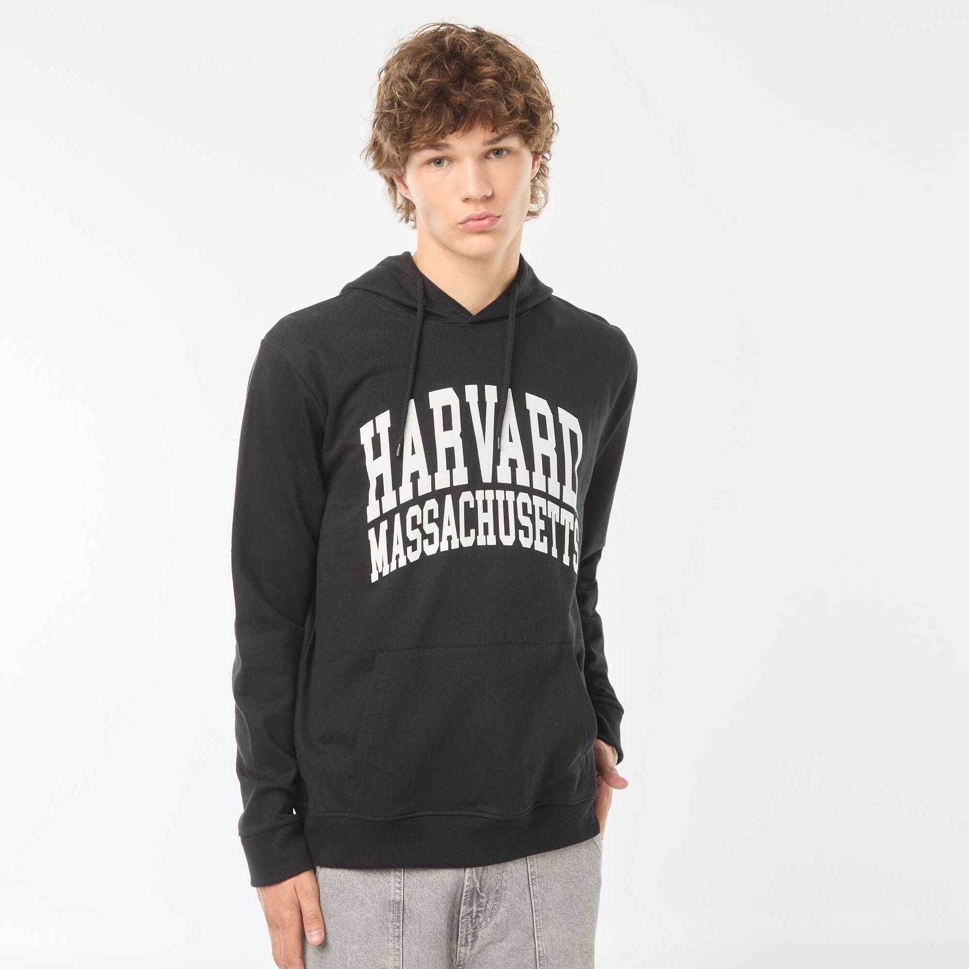 Sweat en molleton 'Harvard' à capuche imprimé recto/verso NOIR