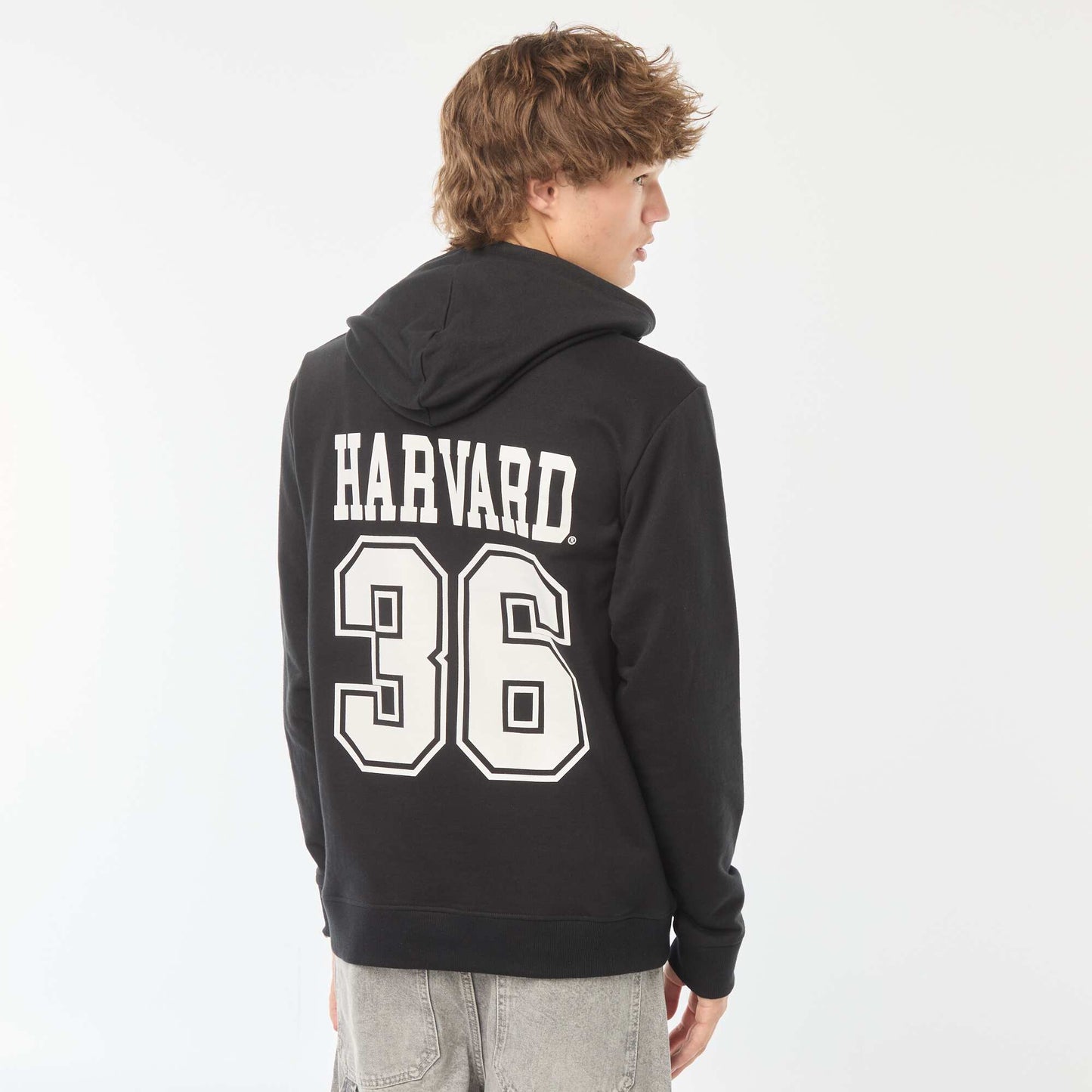 Sweat en molleton 'Harvard' à capuche imprimé recto/verso NOIR