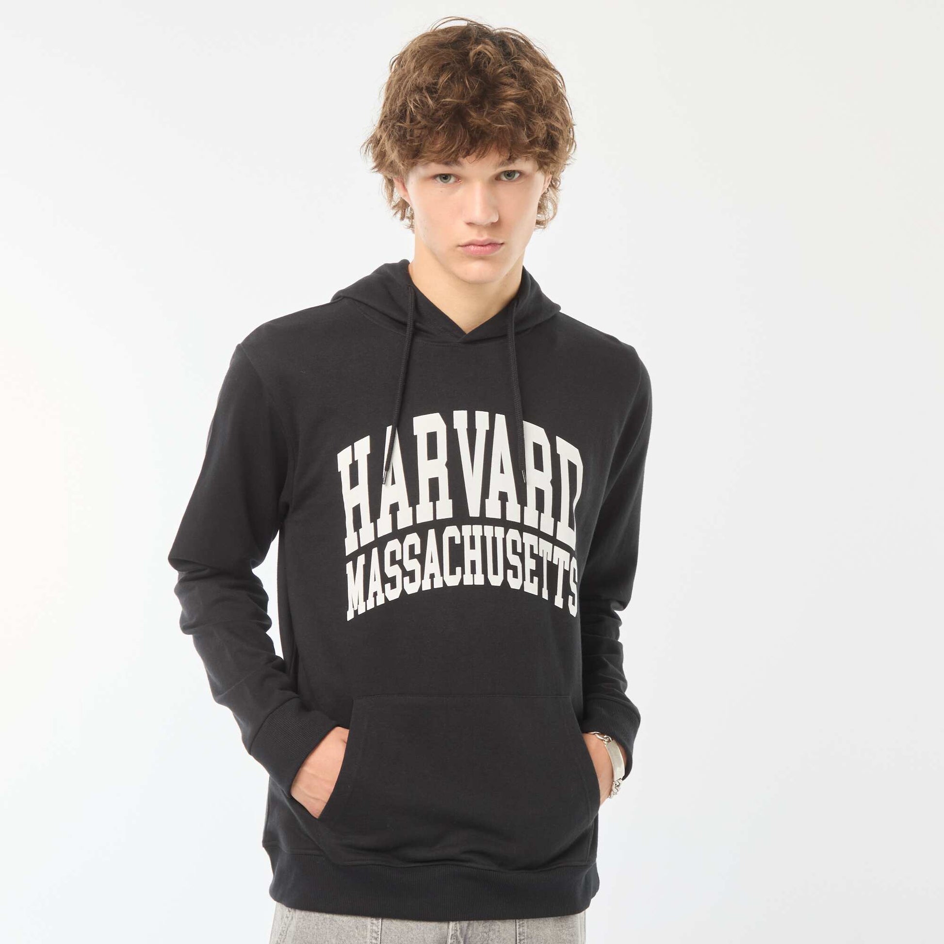 Sweat en molleton 'Harvard' à capuche imprimé recto/verso NOIR