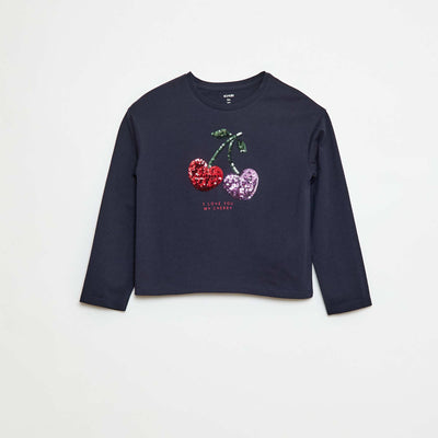 T-shirt manches longues avec sequins BLEU MARINE
