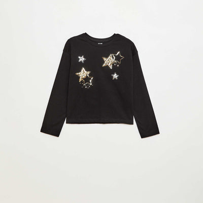 T-shirt manches longues avec sequins NOIR