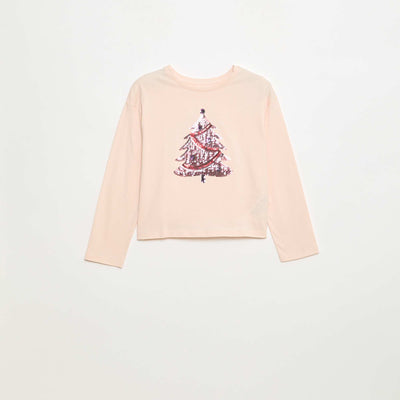 T-shirt manches longues avec sequins ROSE