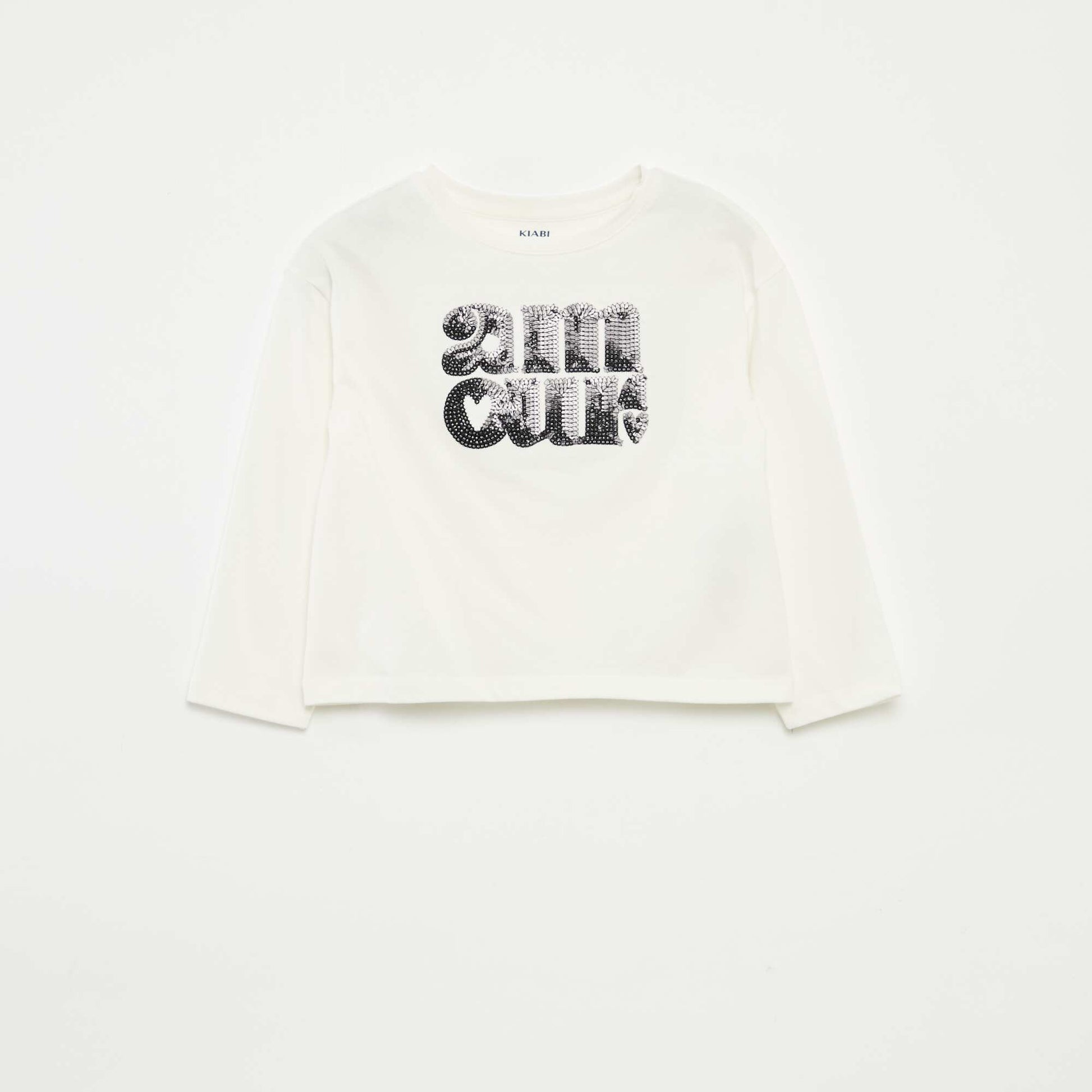 T-shirt manches longues avec sequins BLANC