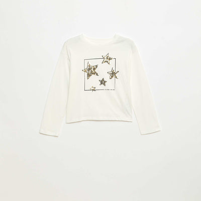 T-shirt manches longues avec sequins BEIGE