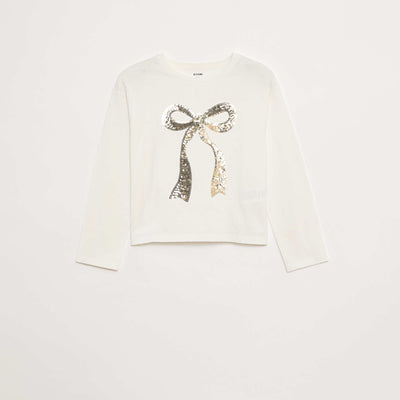 T-shirt manches longues avec sequins BLANC