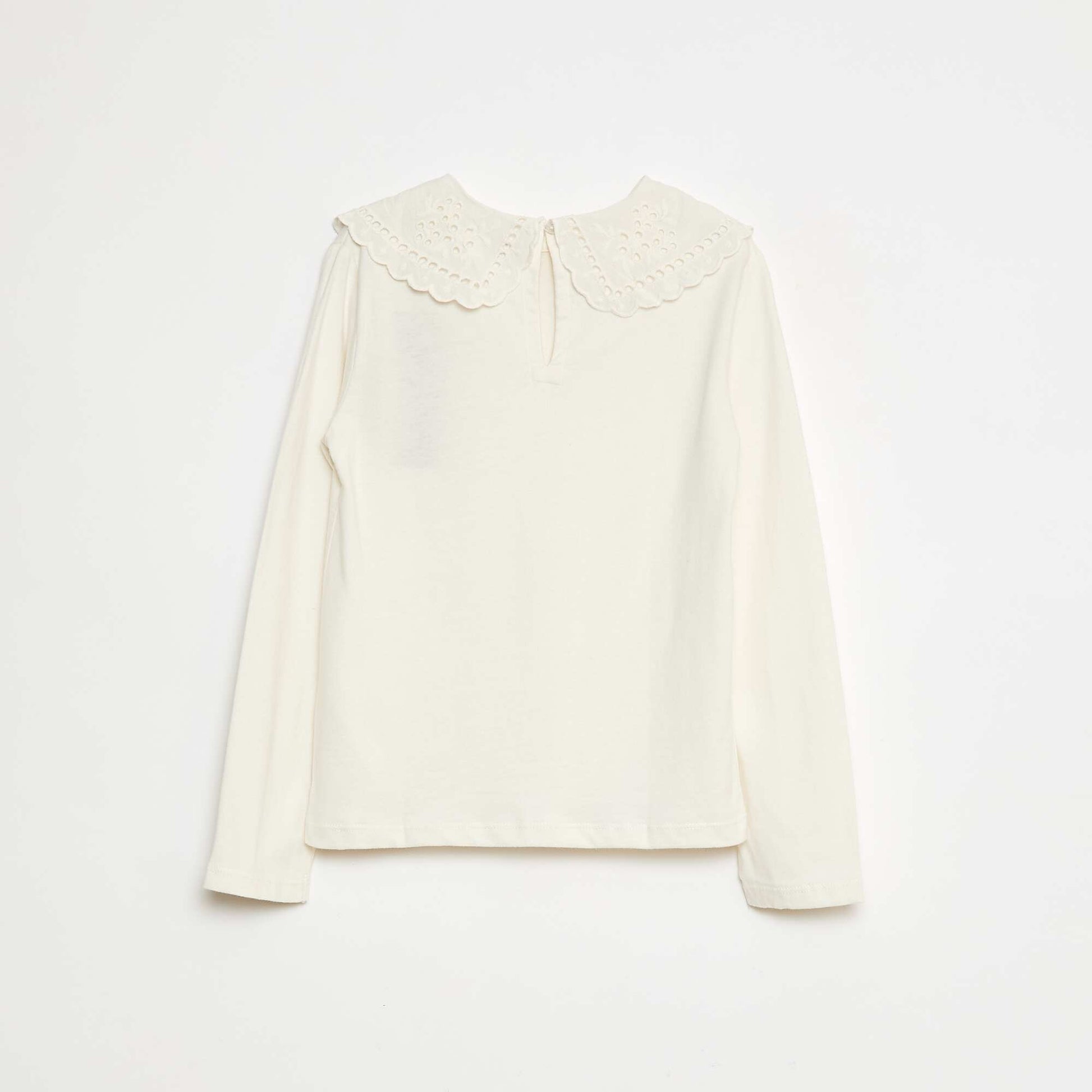 T-shirt en coton avec col brodé BLANC