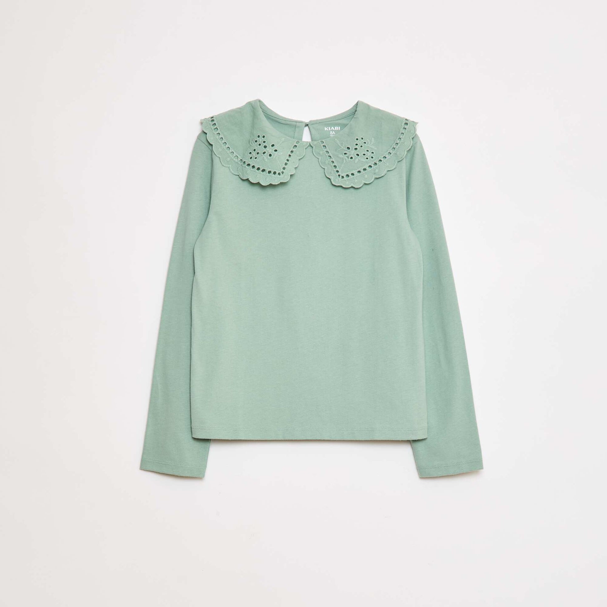 T-shirt en coton avec col brodé VERT