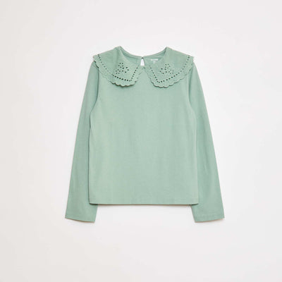 T-shirt en coton avec col brodé VERT