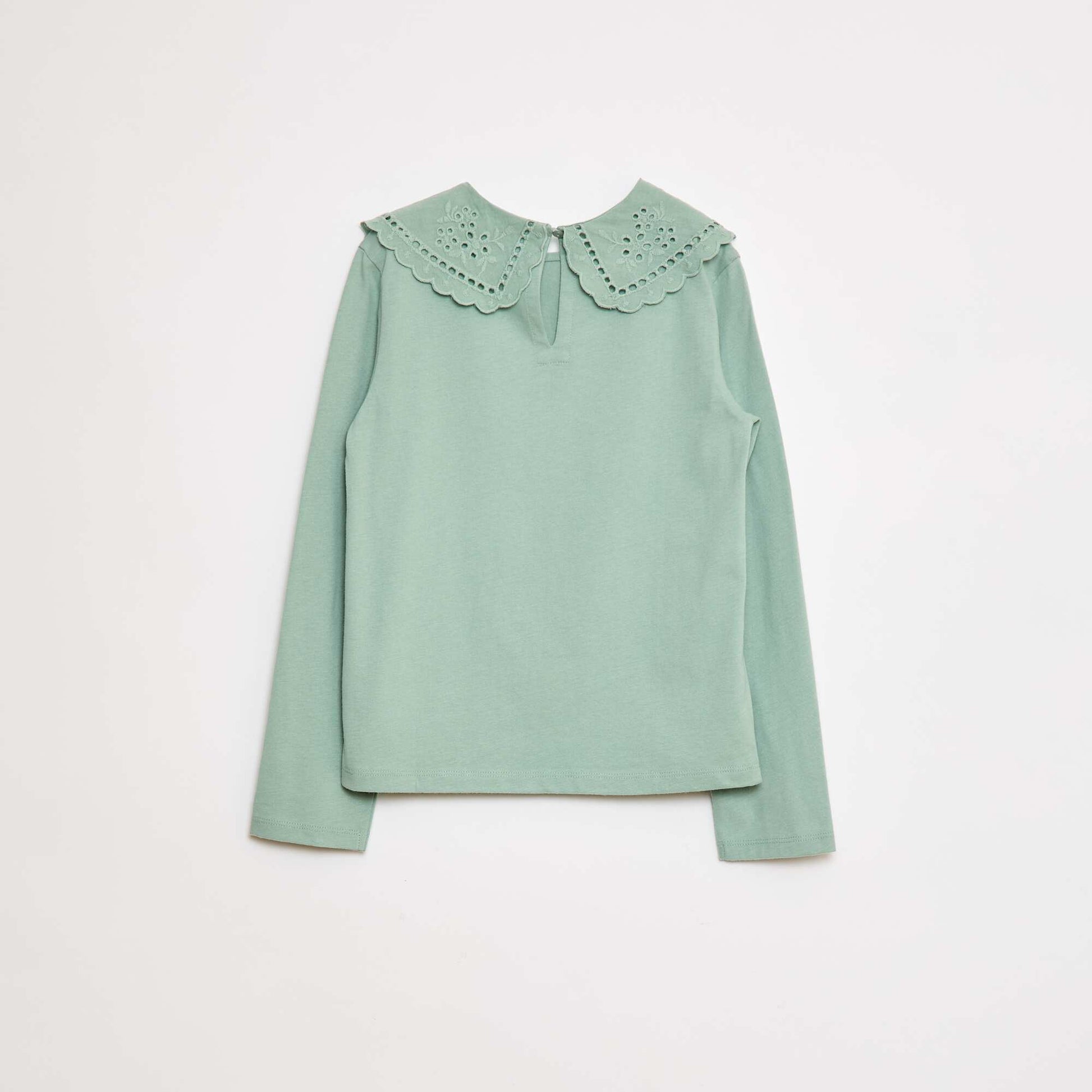 T-shirt en coton avec col brodé VERT