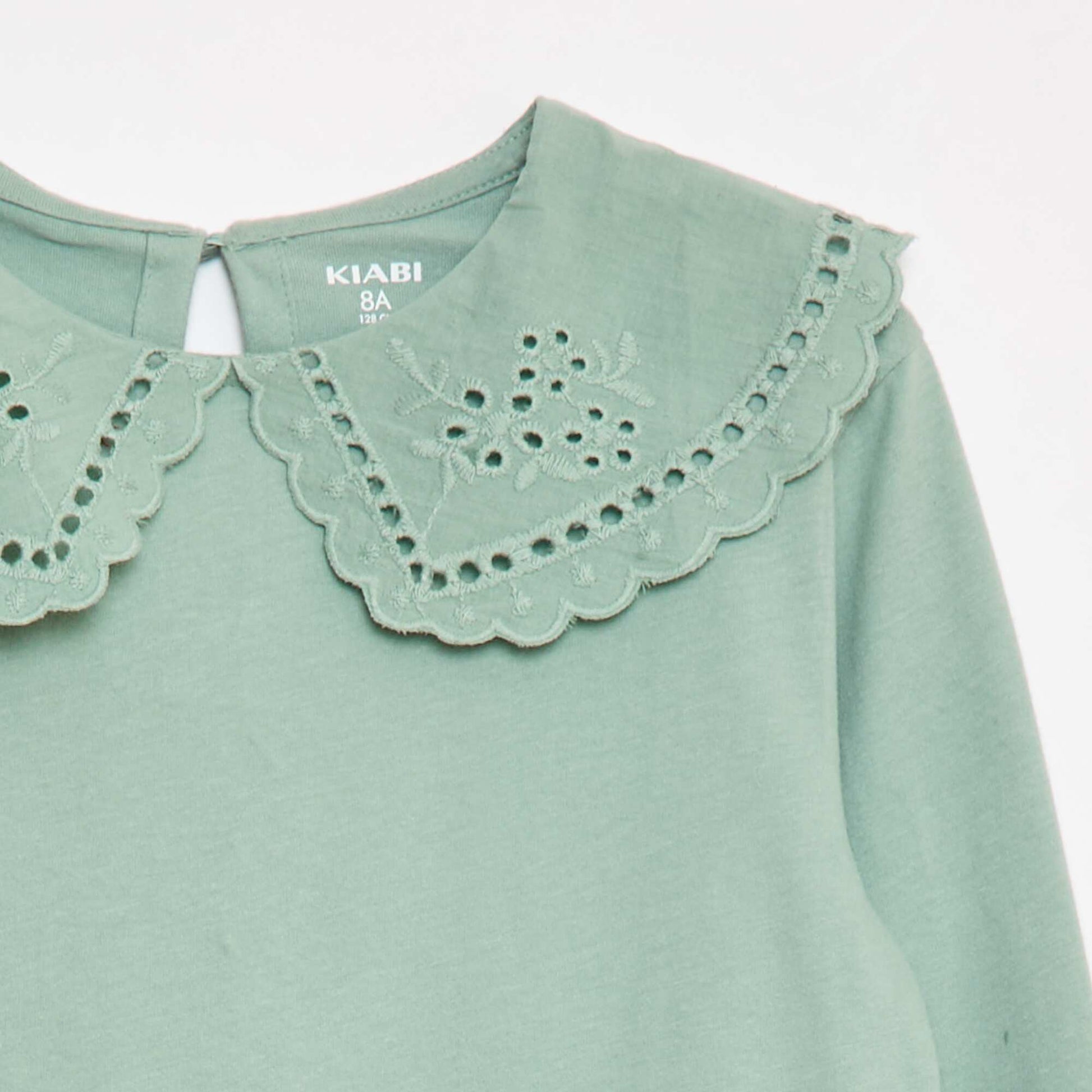 T-shirt en coton avec col brodé VERT