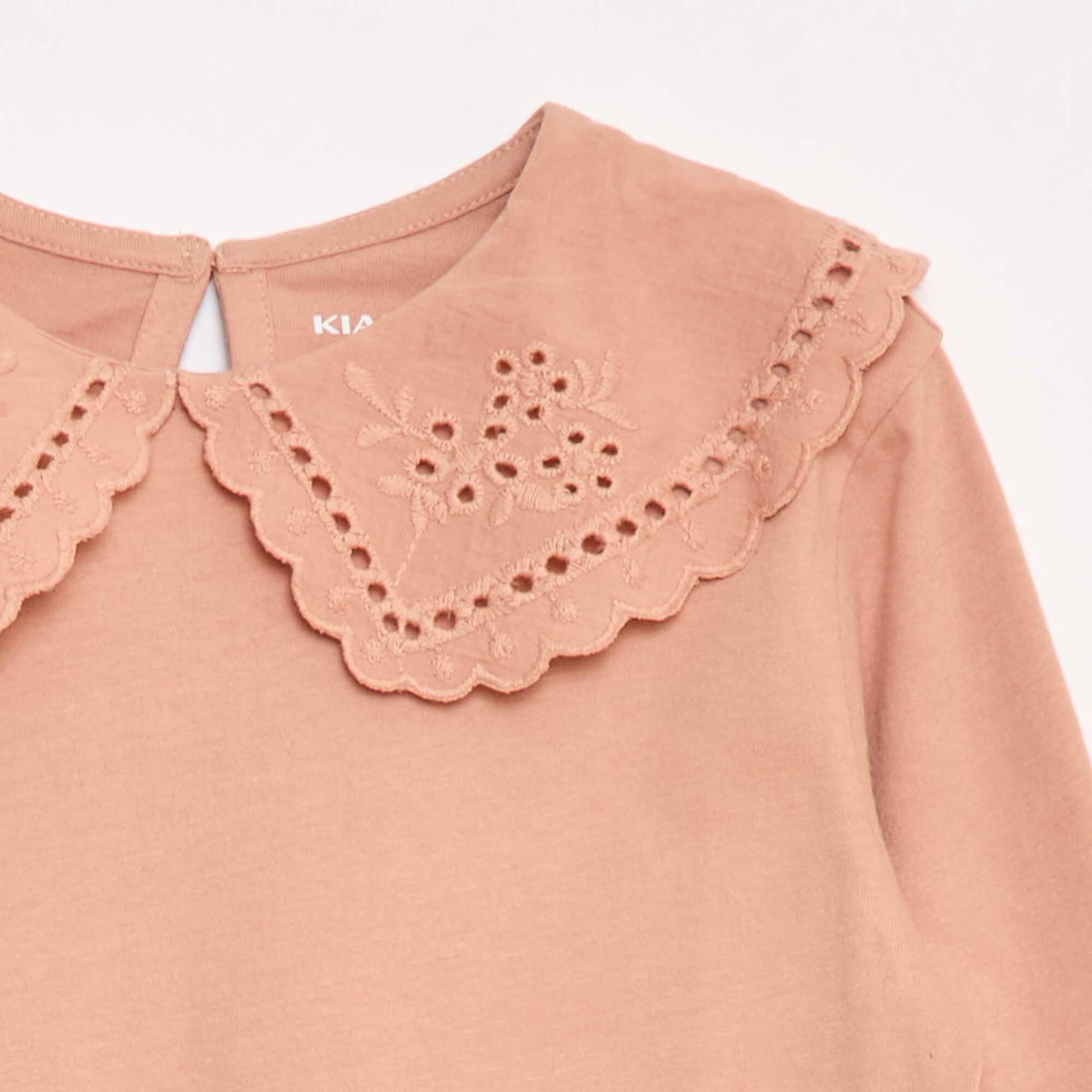 T-shirt en coton avec col brodé ROSE