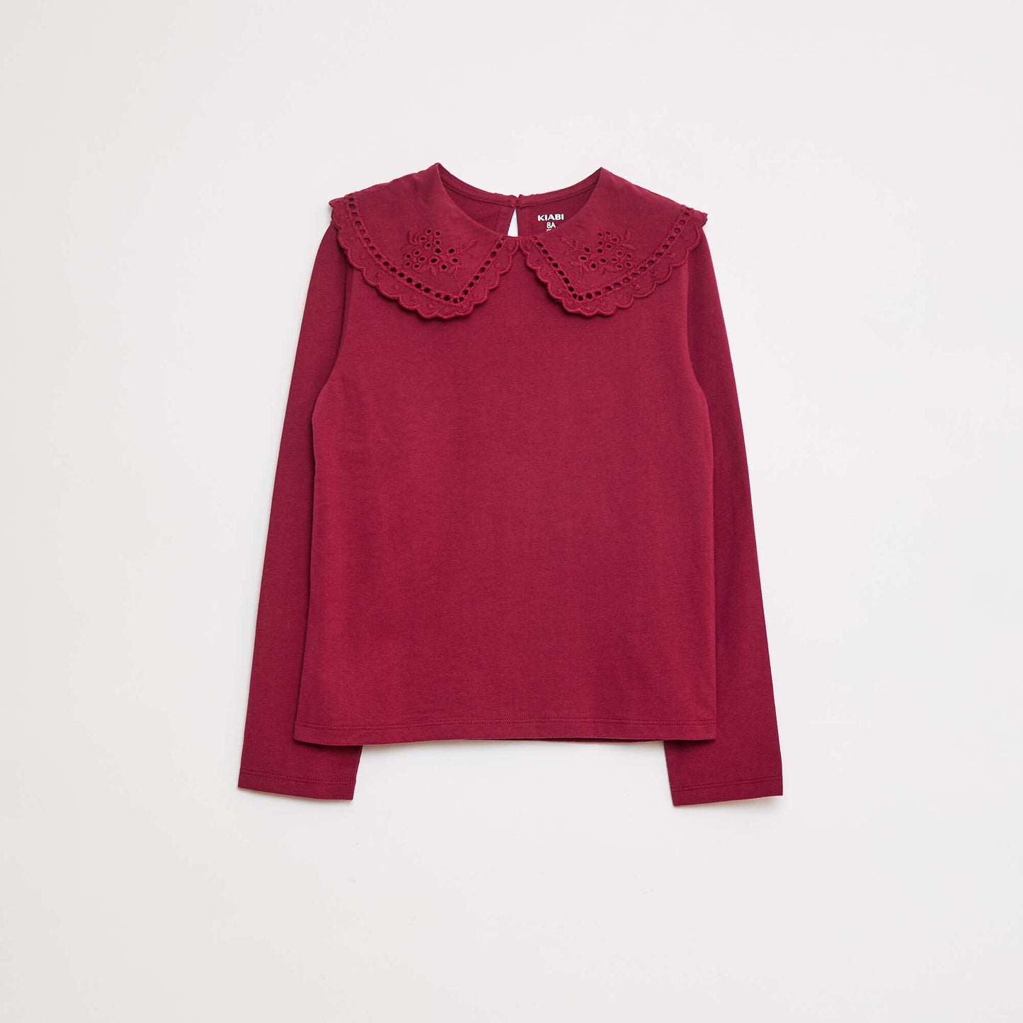 T-shirt en coton avec col brodé ROUGE