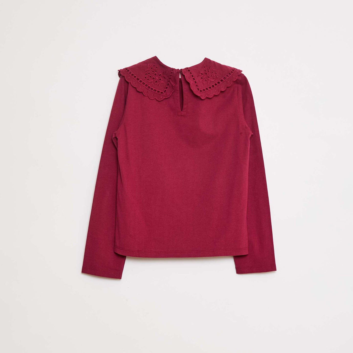 T-shirt en coton avec col brodé ROUGE