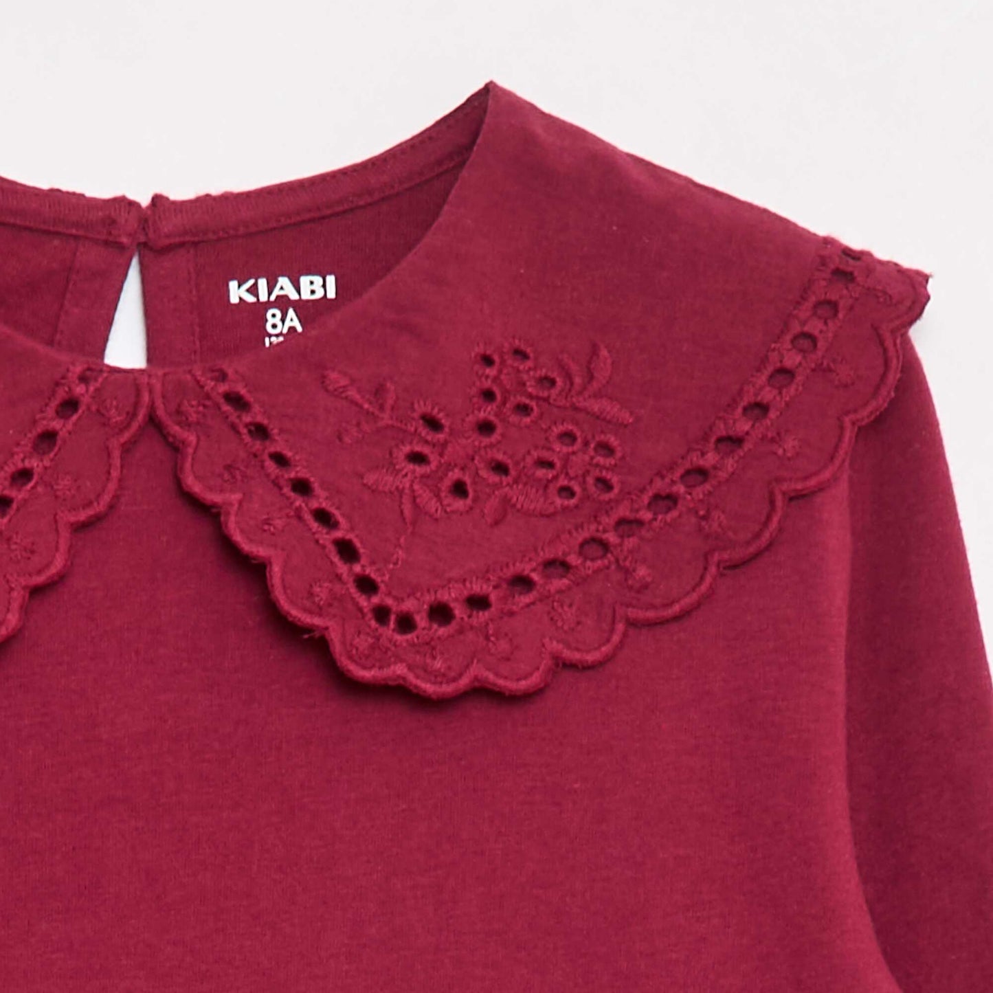 T-shirt en coton avec col brodé ROUGE