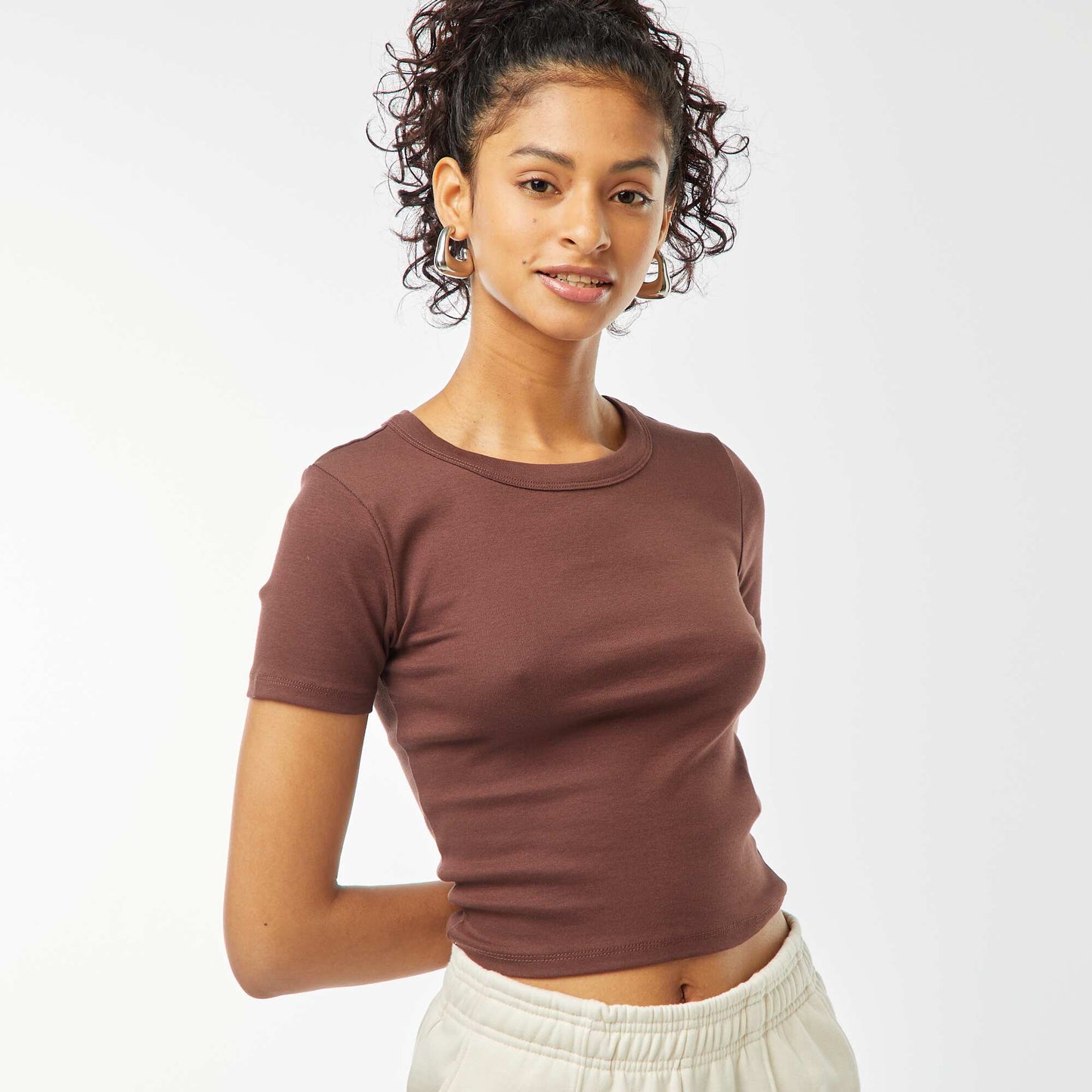 Tee-shirt cropped inscription américaine MARRON