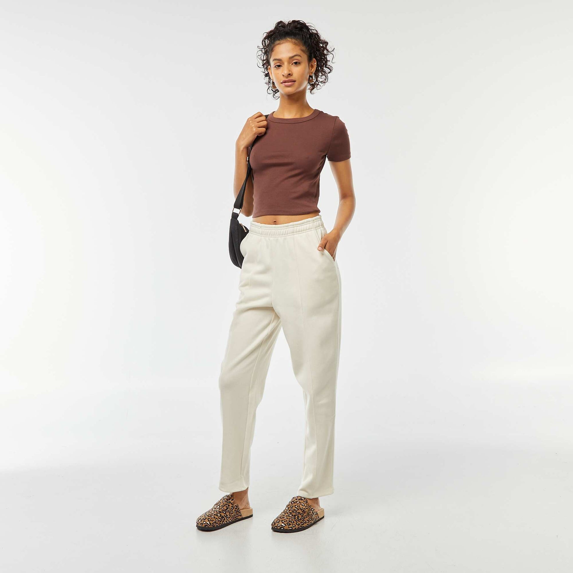 Tee-shirt cropped inscription américaine MARRON
