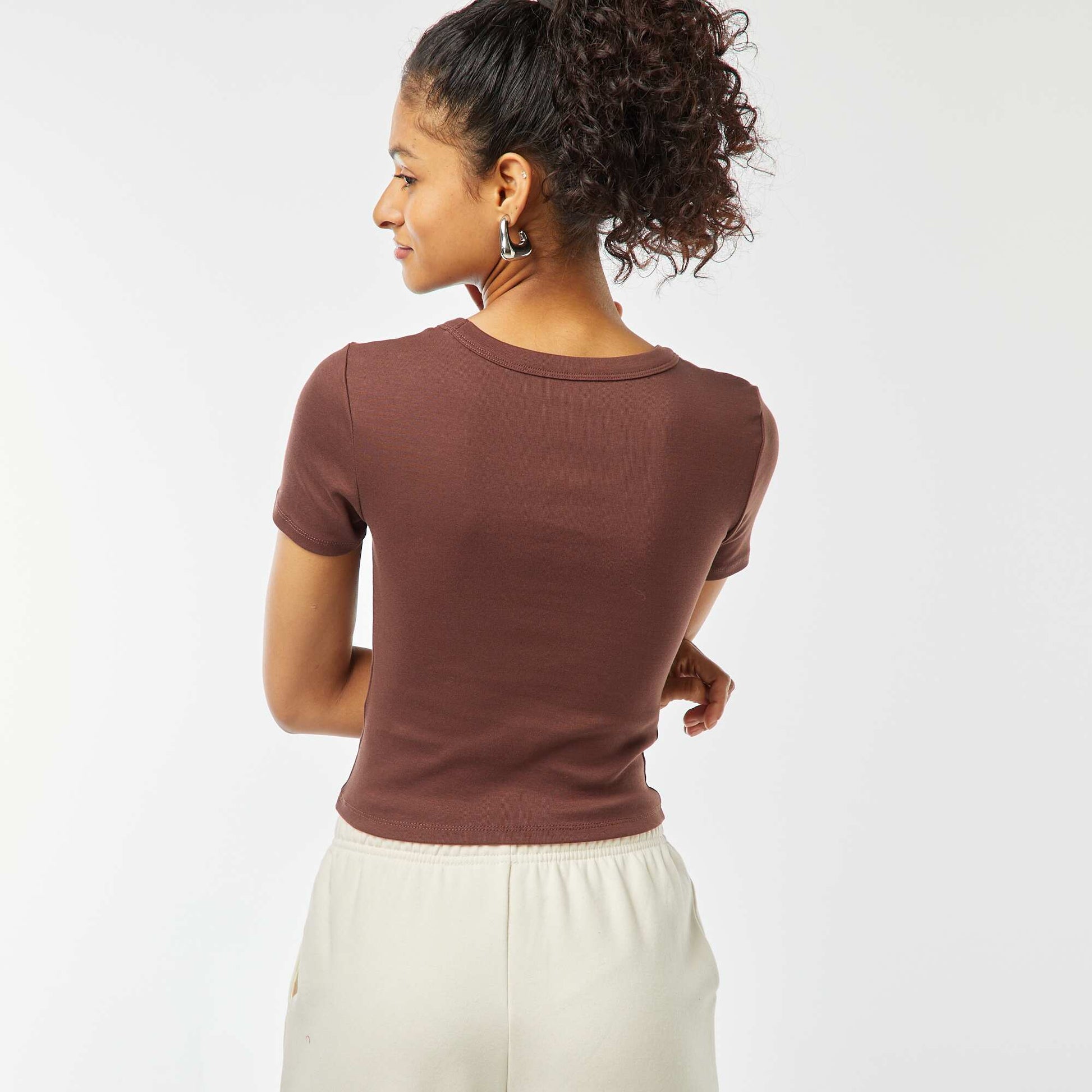 Tee-shirt cropped inscription américaine MARRON
