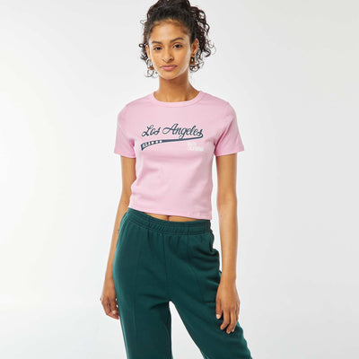 Tee-shirt cropped inscription américaine ROSE