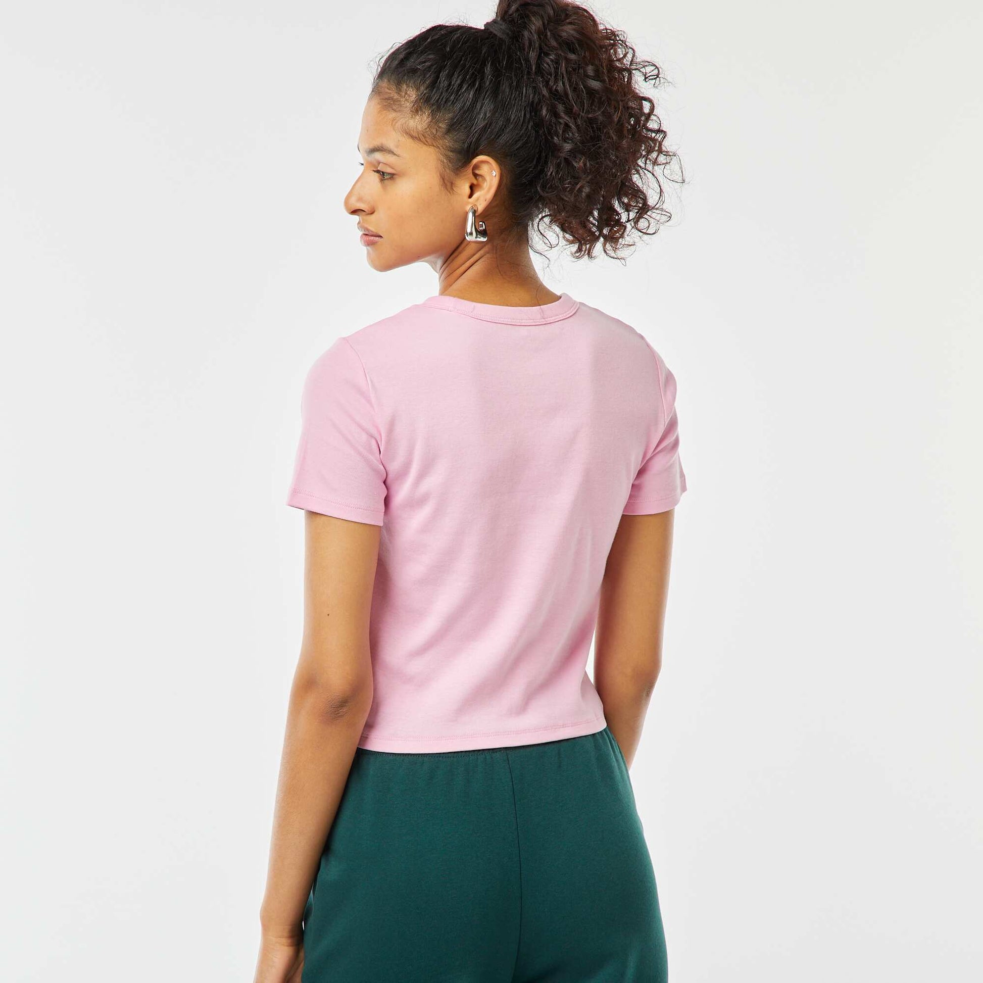 Tee-shirt cropped inscription américaine ROSE