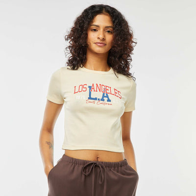 Tee-shirt cropped inscription américaine JAUNE