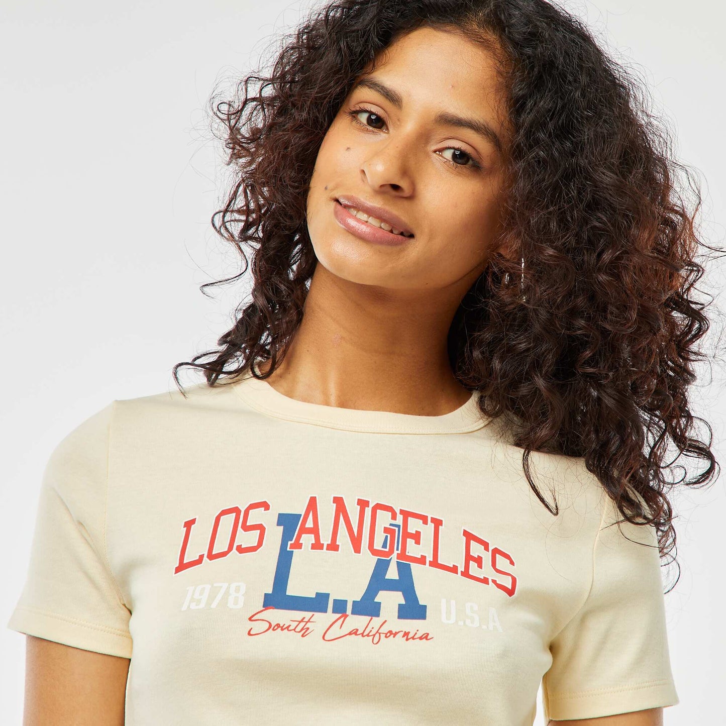 Tee-shirt cropped inscription américaine JAUNE