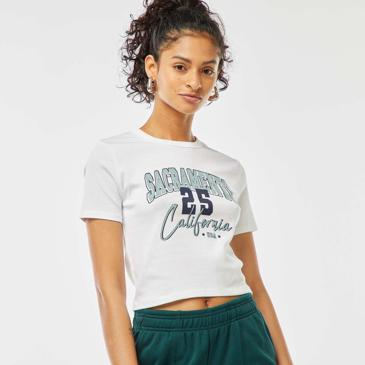 Tee-shirt cropped inscription américaine BLANC