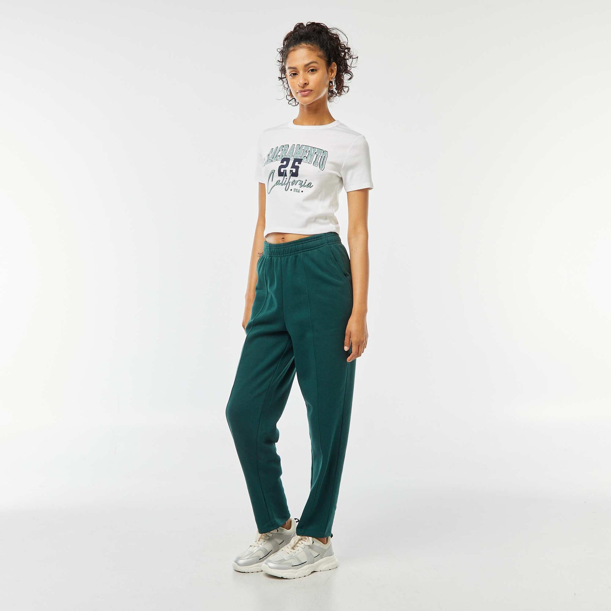 Tee-shirt cropped inscription américaine BLANC