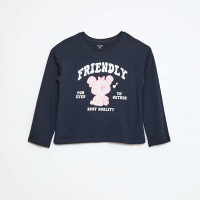 T-shirt imprimé manches longues BLEU MARINE