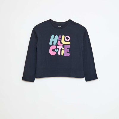 T-shirt imprimé manches longues BLEU MARINE