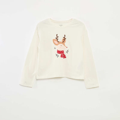 T-shirt imprimé manches longues BLANC