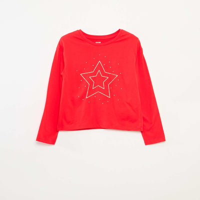 T-shirt imprimé manches longues ROUGE