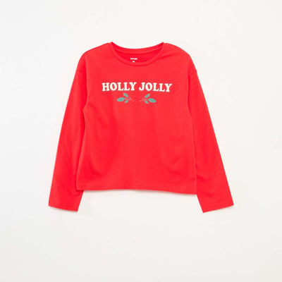 T-shirt imprimé manches longues ROUGE