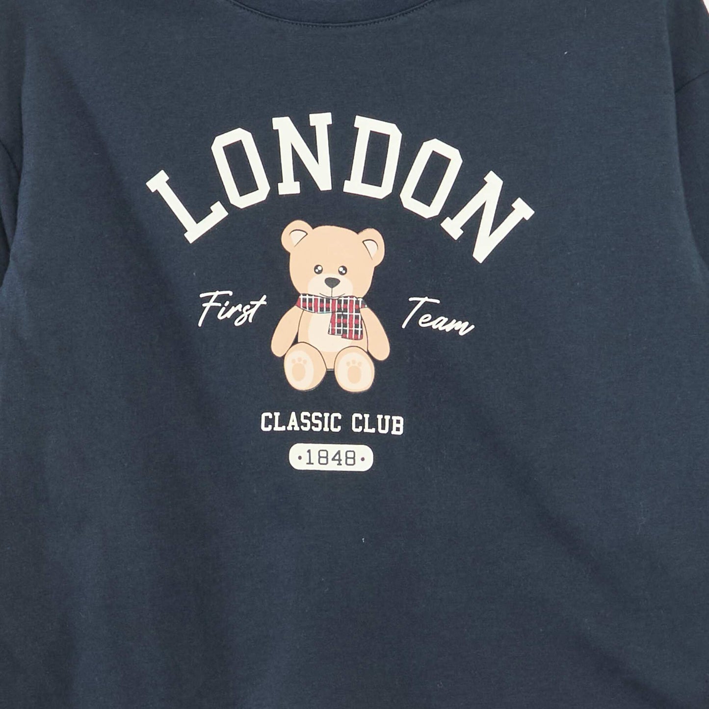 T-shirt imprimé manches longues BLEU