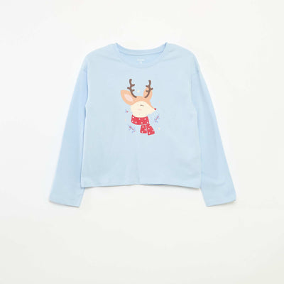 T-shirt imprimé manches longues BLEU