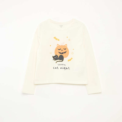 T-shirt imprimé manches longues BLANC