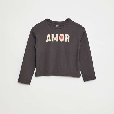 T-shirt imprimé manches longues GRIS