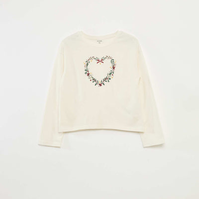 T-shirt imprimé manches longues BEIGE