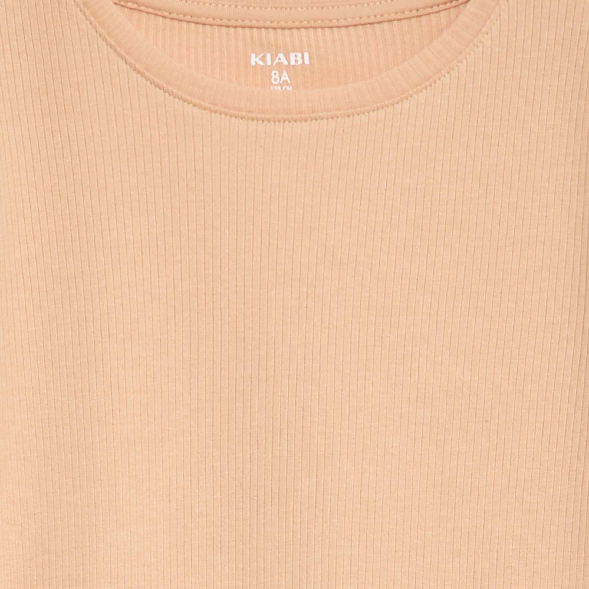 Tee-shirt en maille côtelée BEIGE