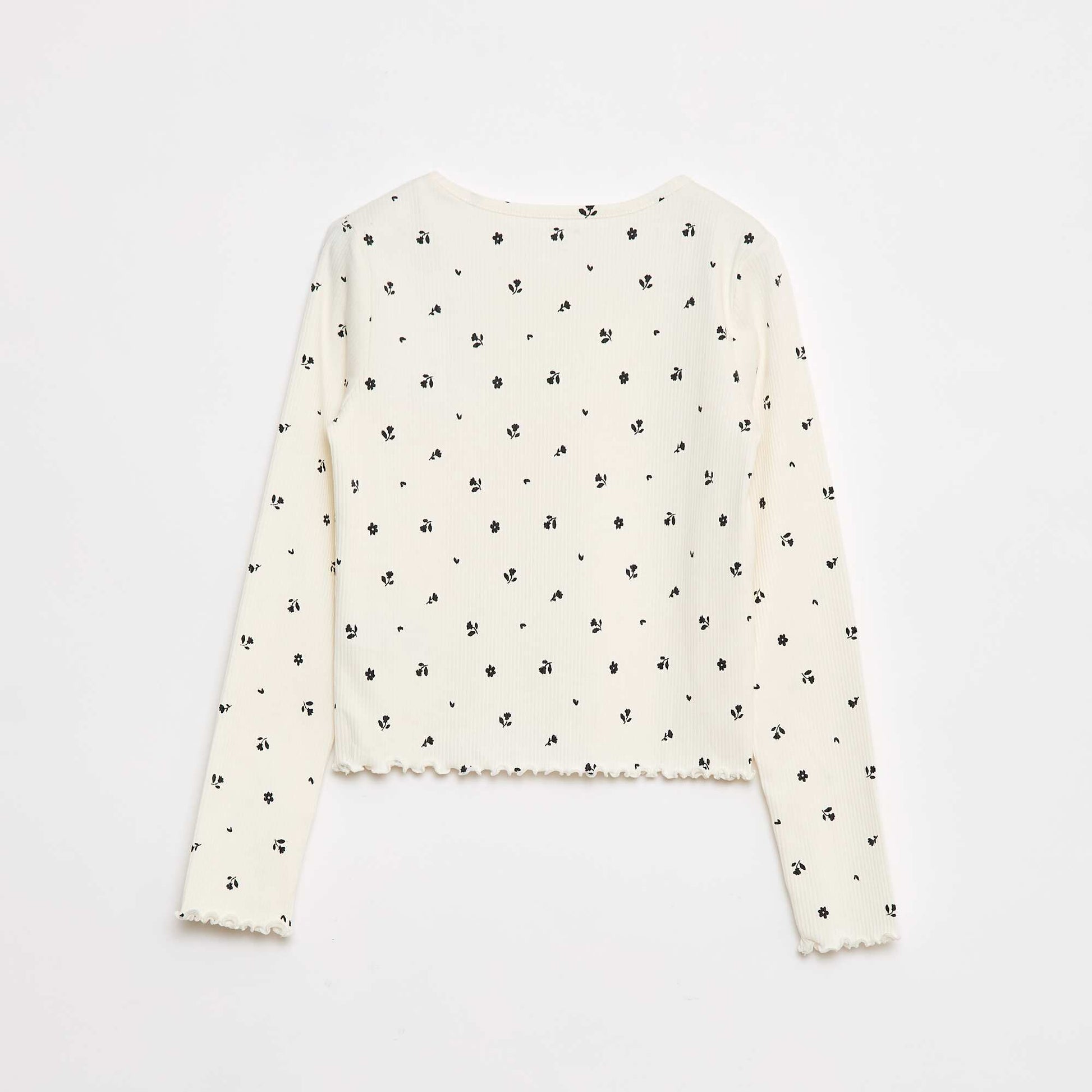 T-shirt côtelé à fleurs BLANC