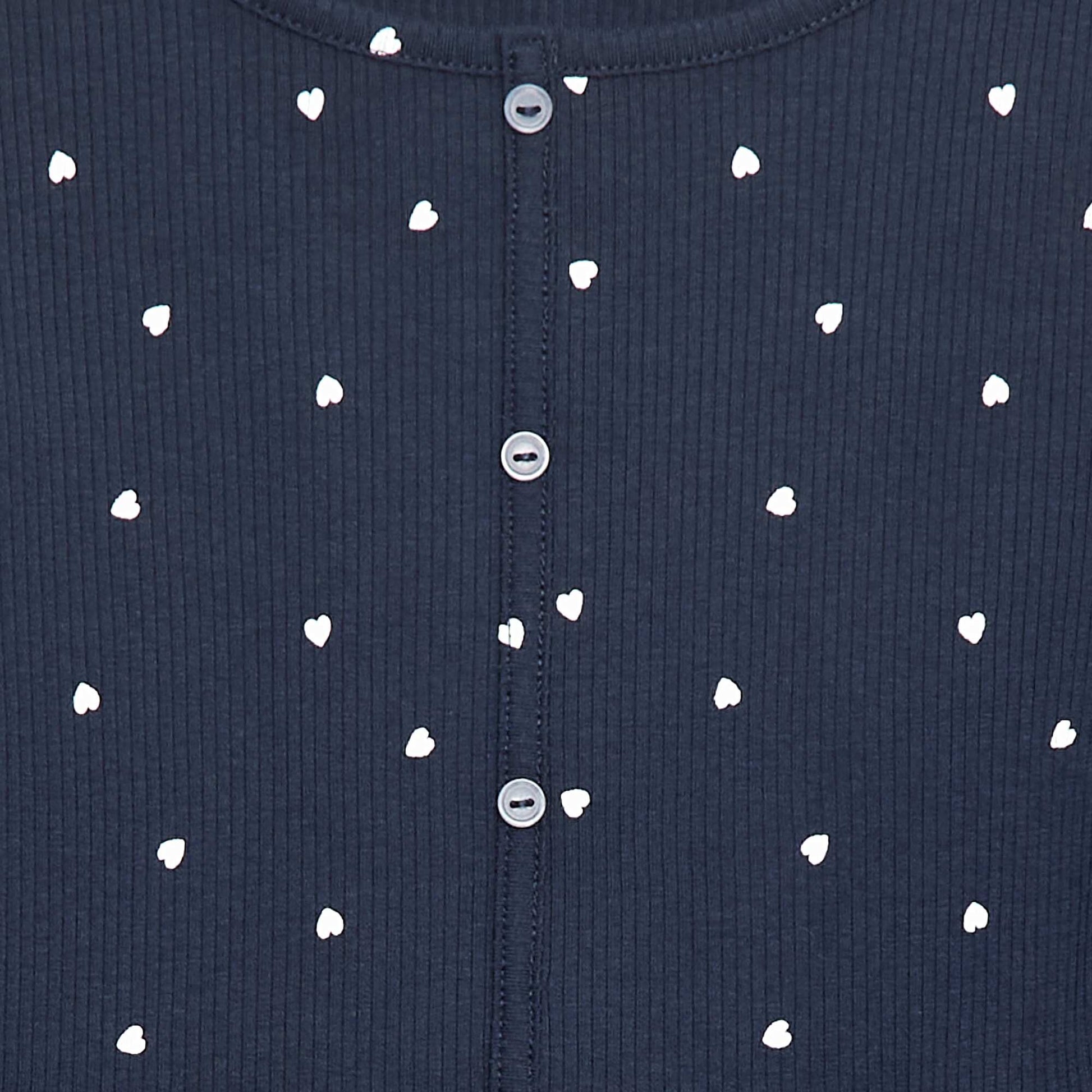 T-shirt côtelé à fleurs BLEU MARINE