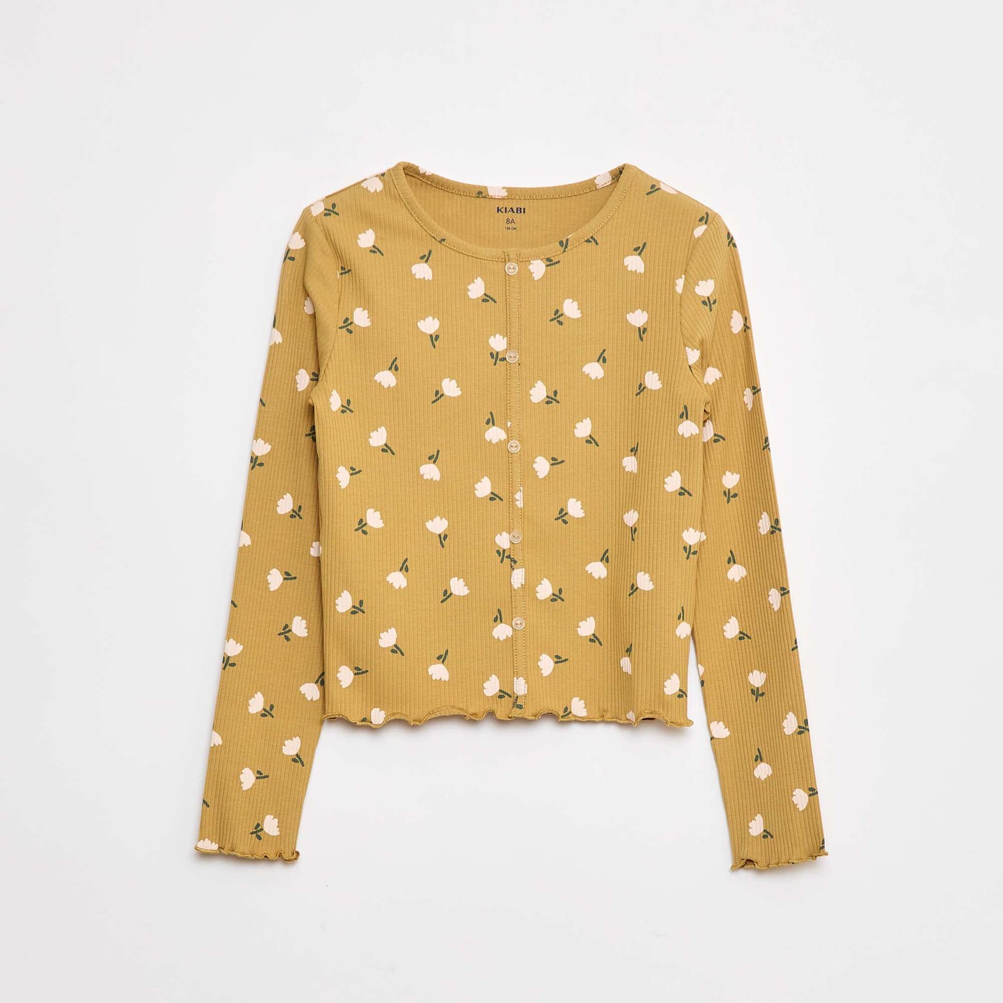 T-shirt côtelé à fleurs JAUNE