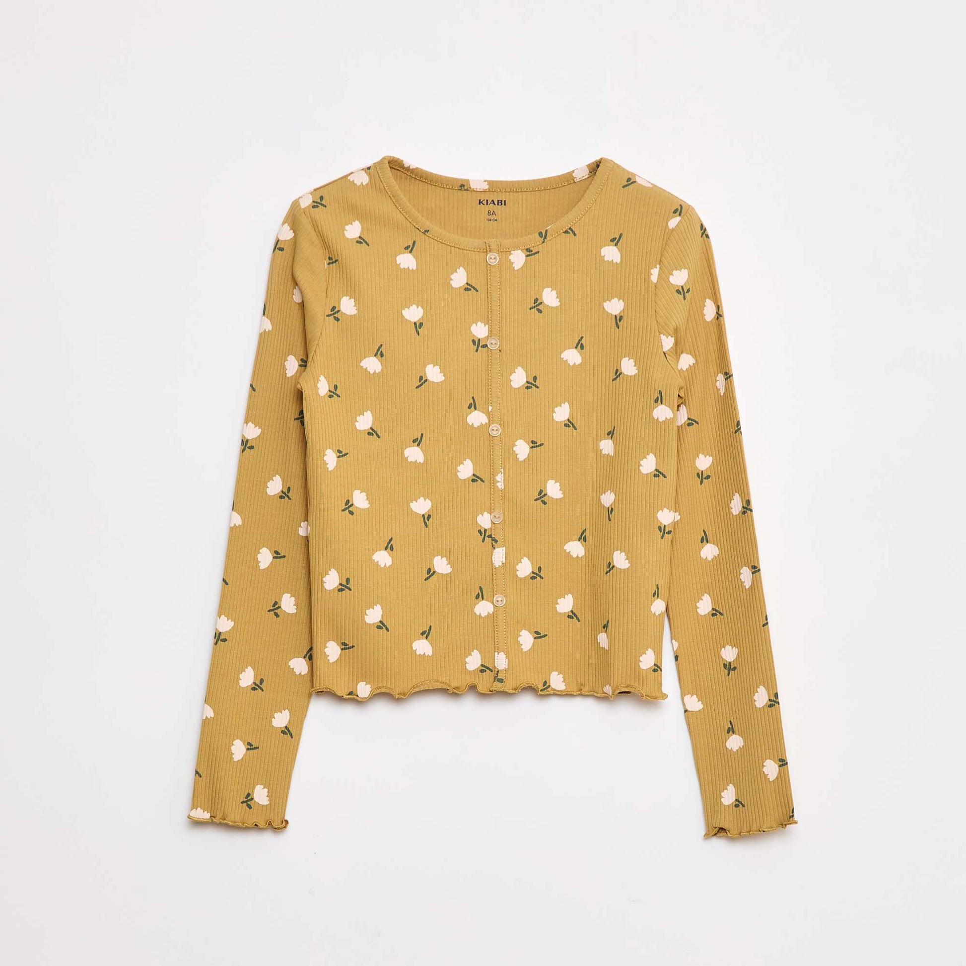 T-shirt côtelé à fleurs JAUNE