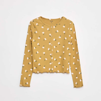T-shirt côtelé à fleurs JAUNE