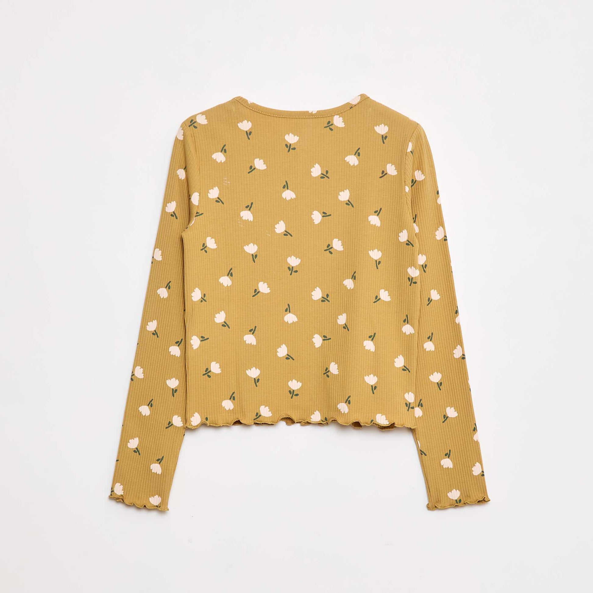 T-shirt côtelé à fleurs JAUNE