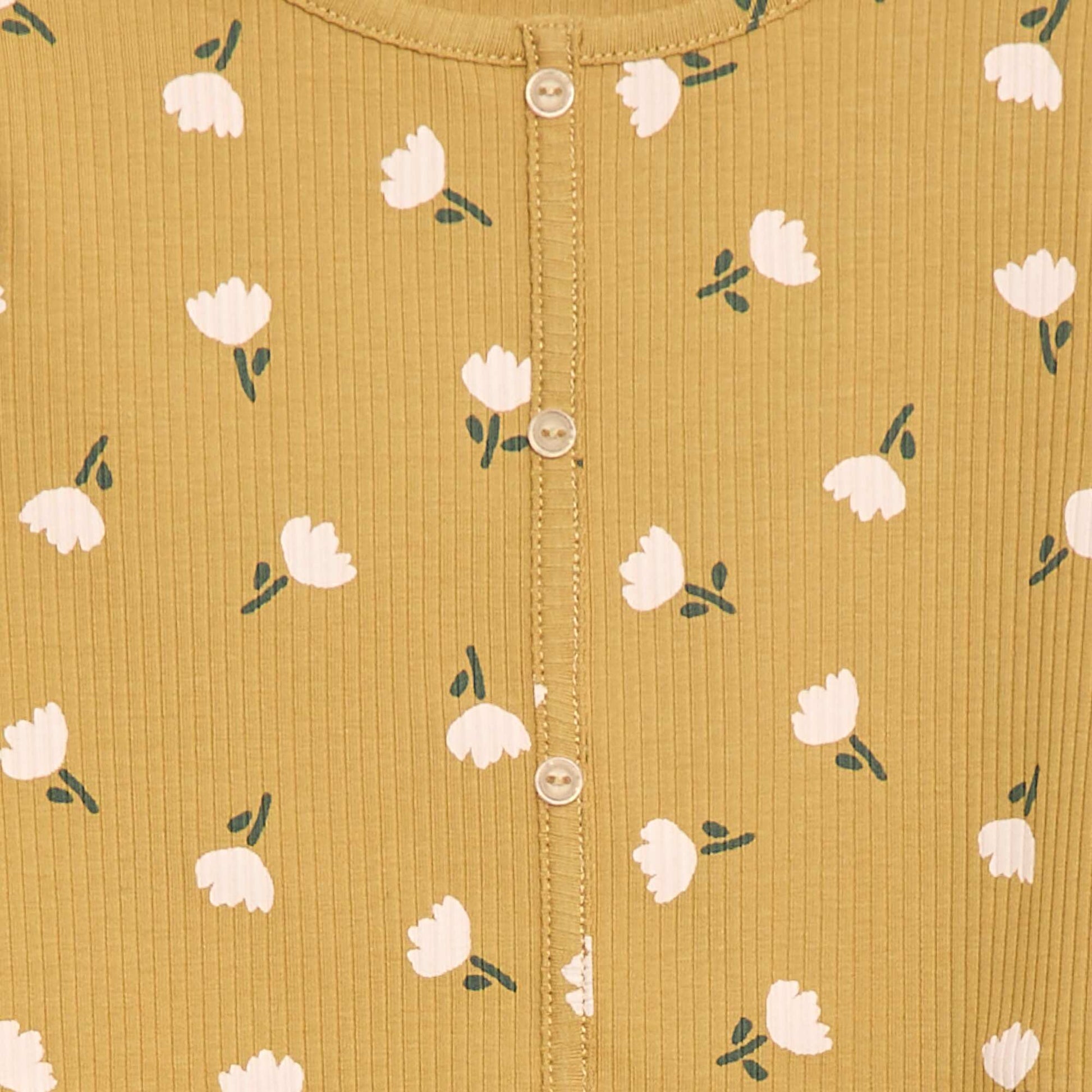 T-shirt côtelé à fleurs JAUNE