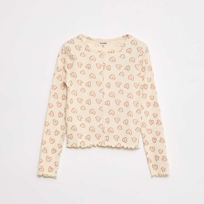 T-shirt côtelé à fleurs BEIGE