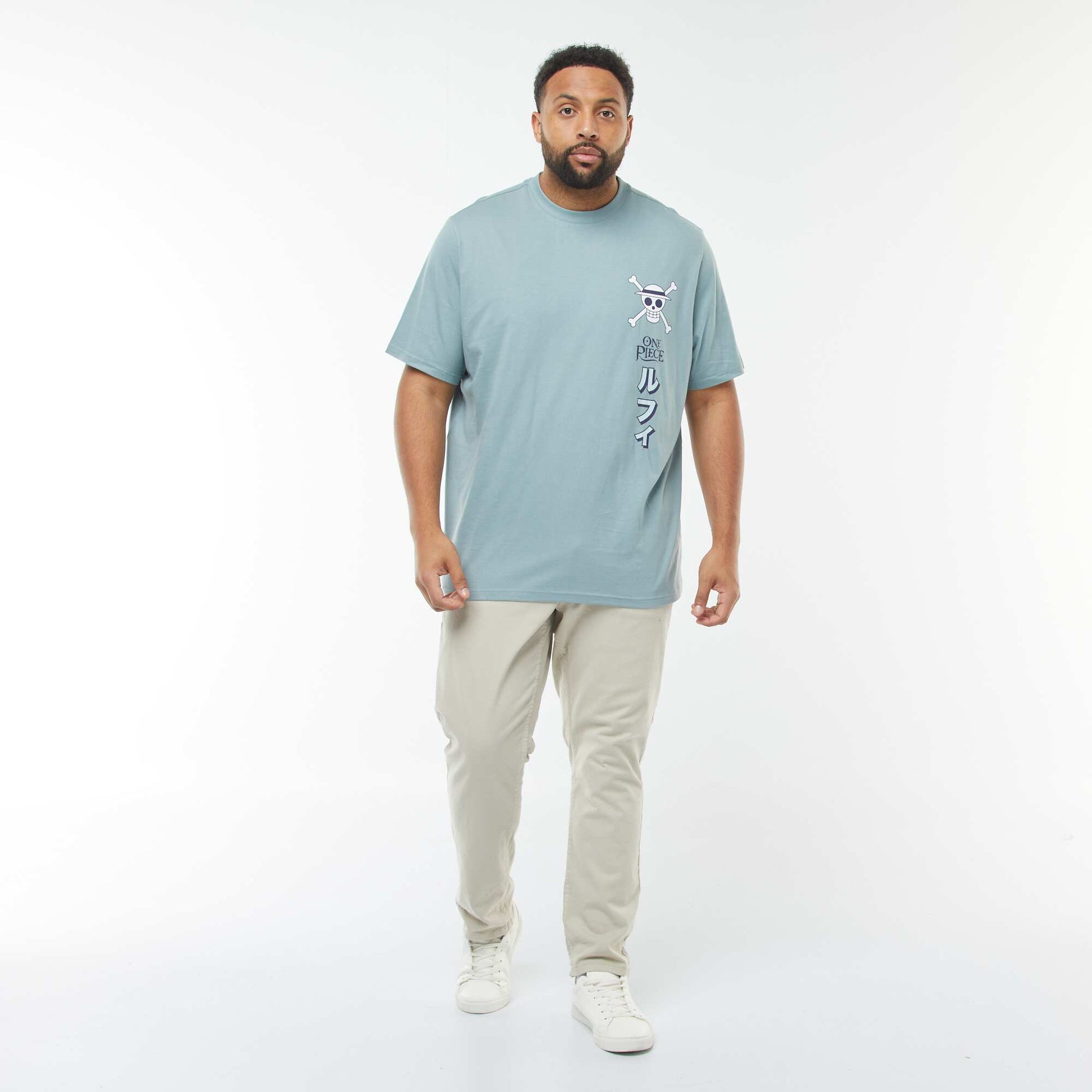 T-shirt 'One Piece' manches courtes imprimé recto-verso BLEU